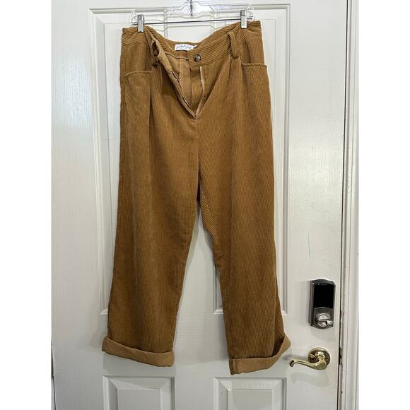 Petal & Pup Women's Tan Talaren Cuffed Corduroy Pleated High Rise Pants Size 12 - Picture 5 of 8
